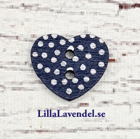 Träknapp, Prickigt Hjärta "Marinblå", 1,4 cm.*