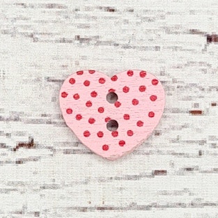 Träknapp, Prickigt Hjärta "Rosa", 1,4 cm.*