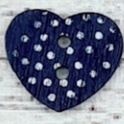 Träknapp, Prickigt Hjärta "Marinblå", 1,4 cm.