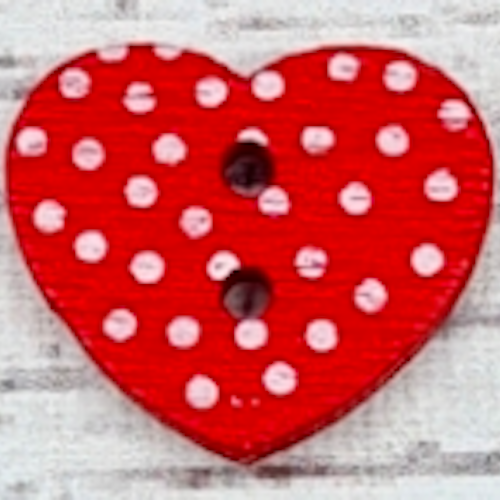 Träknapp, Prickigt Hjärta "Röd", 1,4 cm.