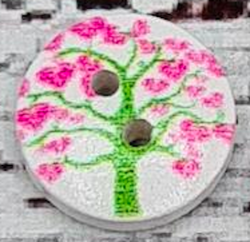 Träknapp Grön/Rosa Träd, 1,5 cm
