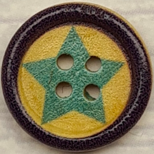 Träknapp, Stjärna Turkos/Blå, 2 cm.*