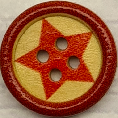 Träknapp, Stjärna Röd/Röd, 2 cm.*