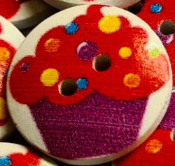 Knapp, Cupcake, Röd-Lila, 2 cm.*