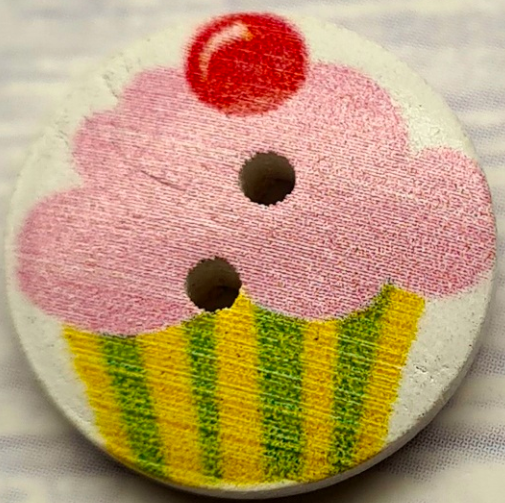 Knapp, Cupcake, Rosa Rand, 2 cm.*