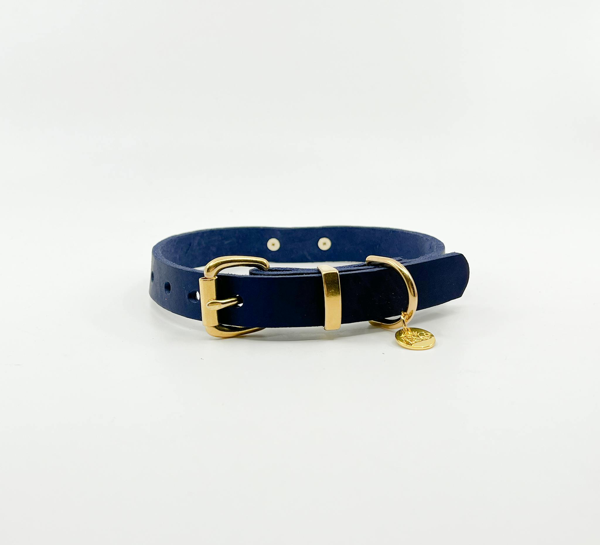 Läderhalsband - Navyblå