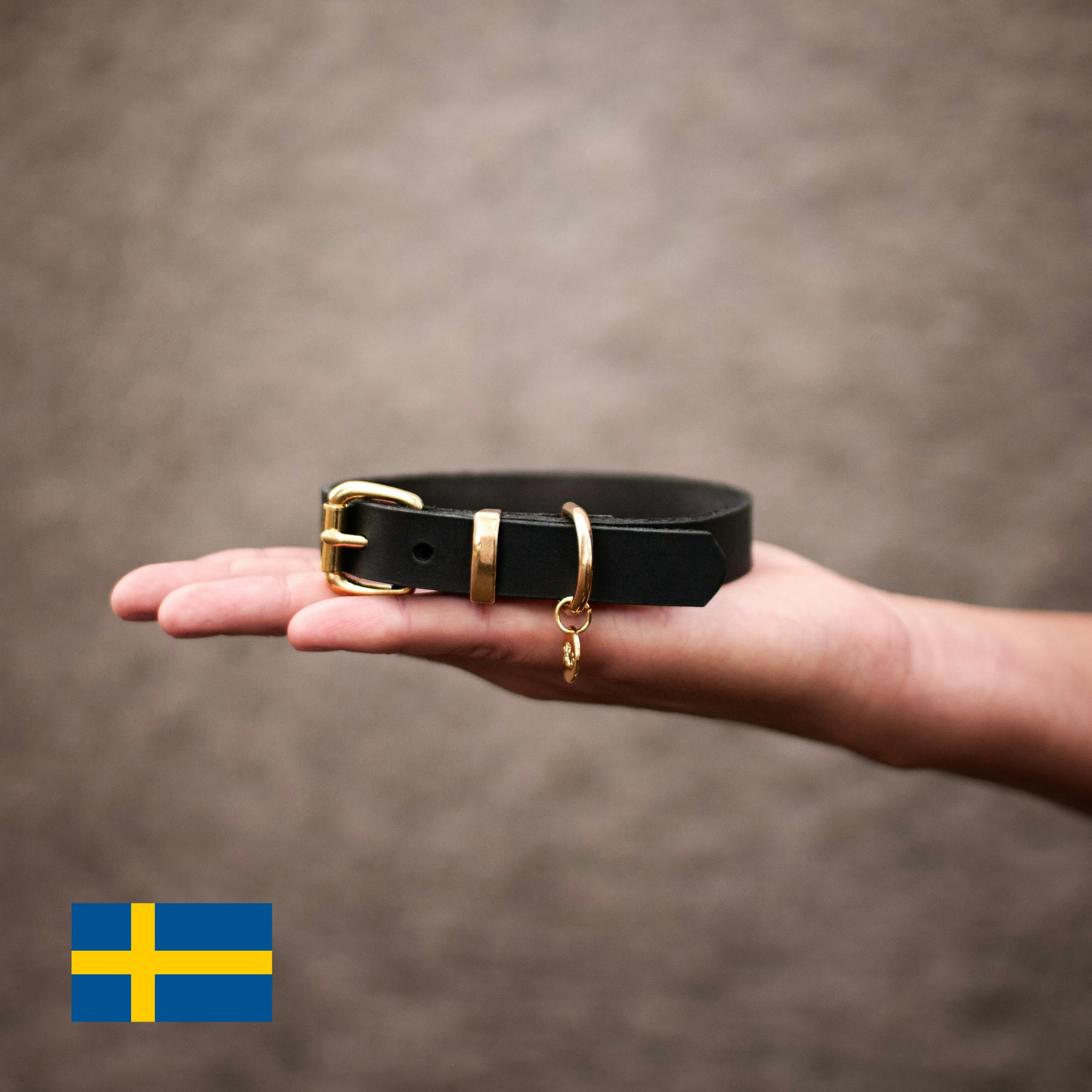 Svenskt Läderhalsband - Svart