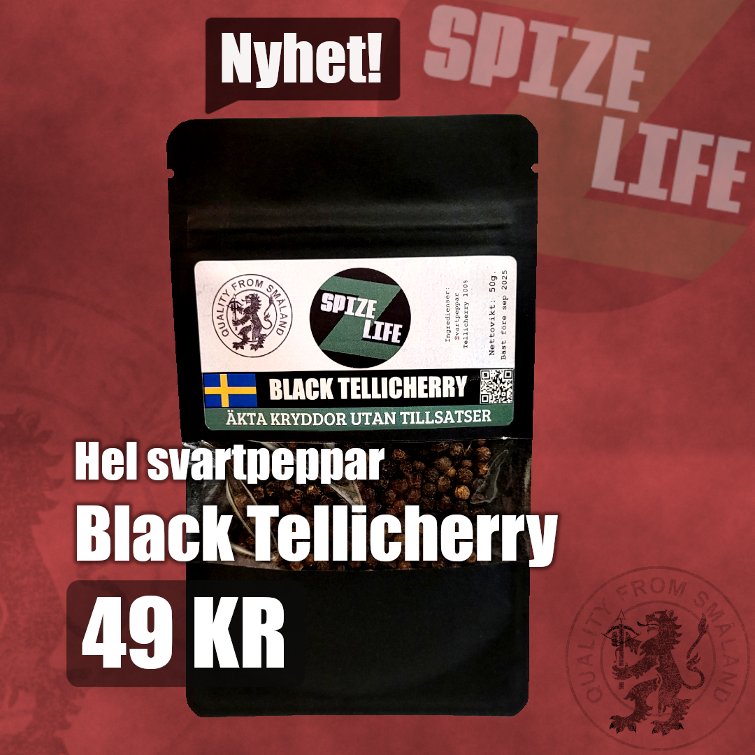 Black Tellicherry, hel svartpeppar , 50g.
