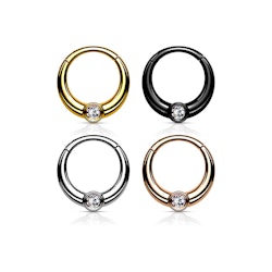 Clicker ring i stål 1.2mm med cubic zirconia