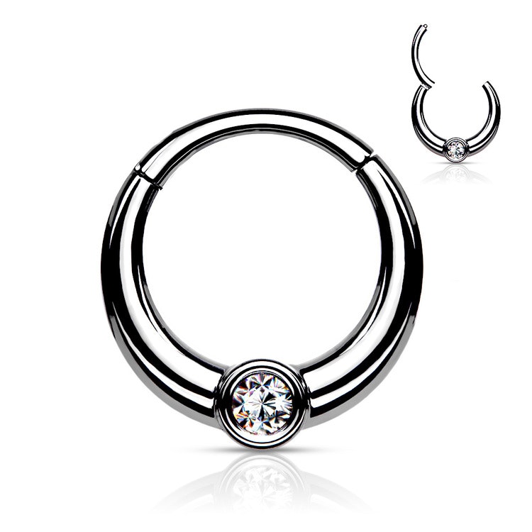 Clicker ring i stål 1.2mm med cubic zirconia
