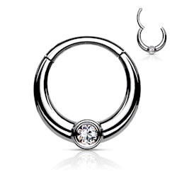 Clicker ring i stål 1.2mm med cubic zirconia