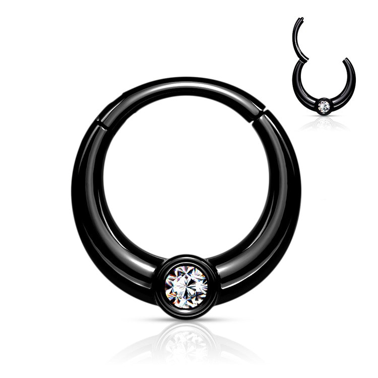 Clicker ring i stål 1.2mm med cubic zirconia