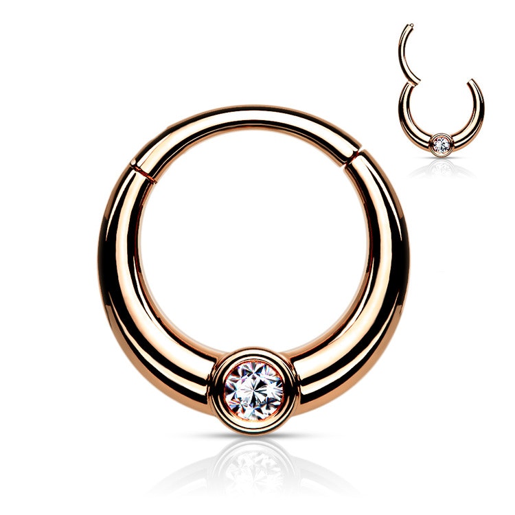 Clicker ring i stål 1.2mm med cubic zirconia