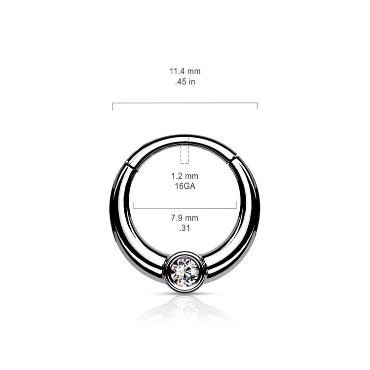 Clicker ring i stål 1.2mm med cubic zirconia