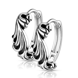 Antik silver design huggie örhängen med vågor (par)