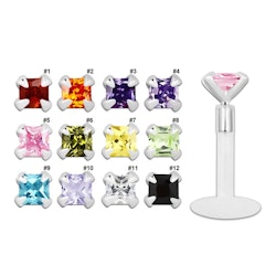 Labret 1.2mm bioflex och 3mm fyrkantig cubic zirconia