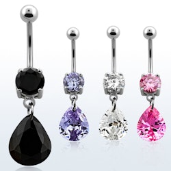 Navelsmycke i kirurgiskt stål - Droppformad cubic zirconia