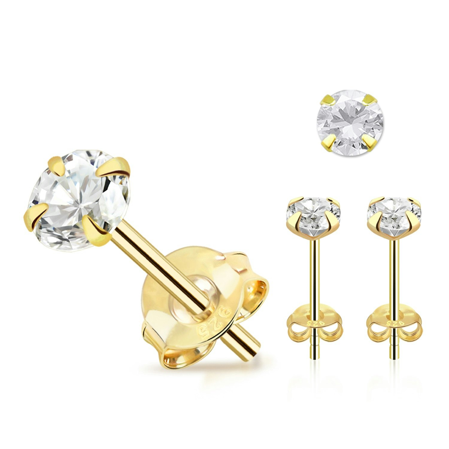 Earring in gold-plated 925 silver with round cubic zirconia (sold in pairs)