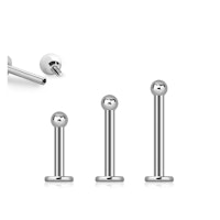 Titanium labret / flat back piercing 1,2mm med invändigt gängad 2mm kula