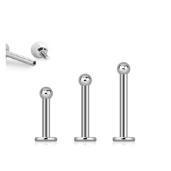 Titanium labret / flat back piercing 1,2mm med invändigt gängad 2mm kula