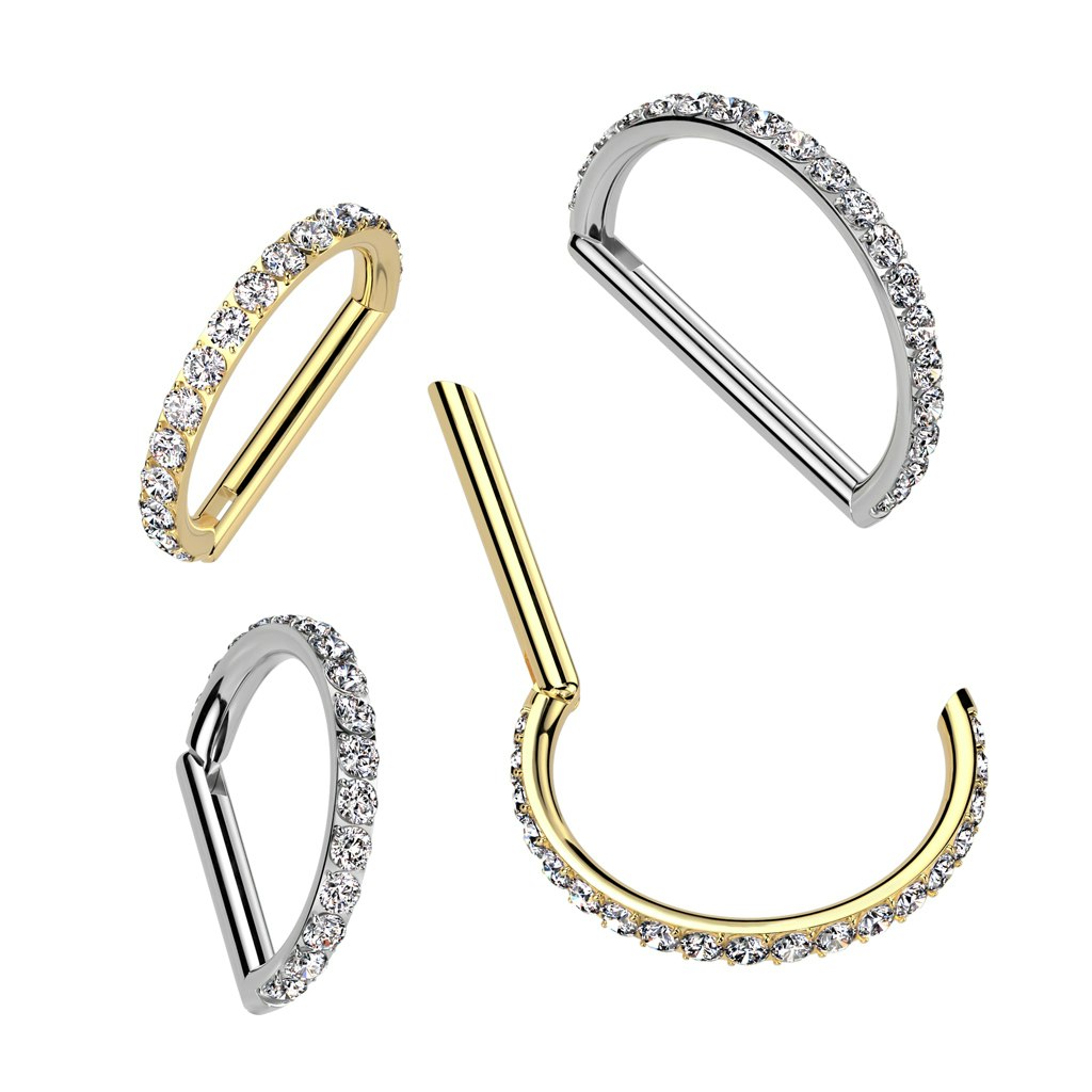 Clicker D-formad 1,2mm i titanium - ytterkant med kubisk zirconia