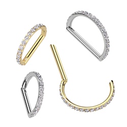 Clicker D-formad 1,2mm i titanium - ytterkant med kubisk zirconia