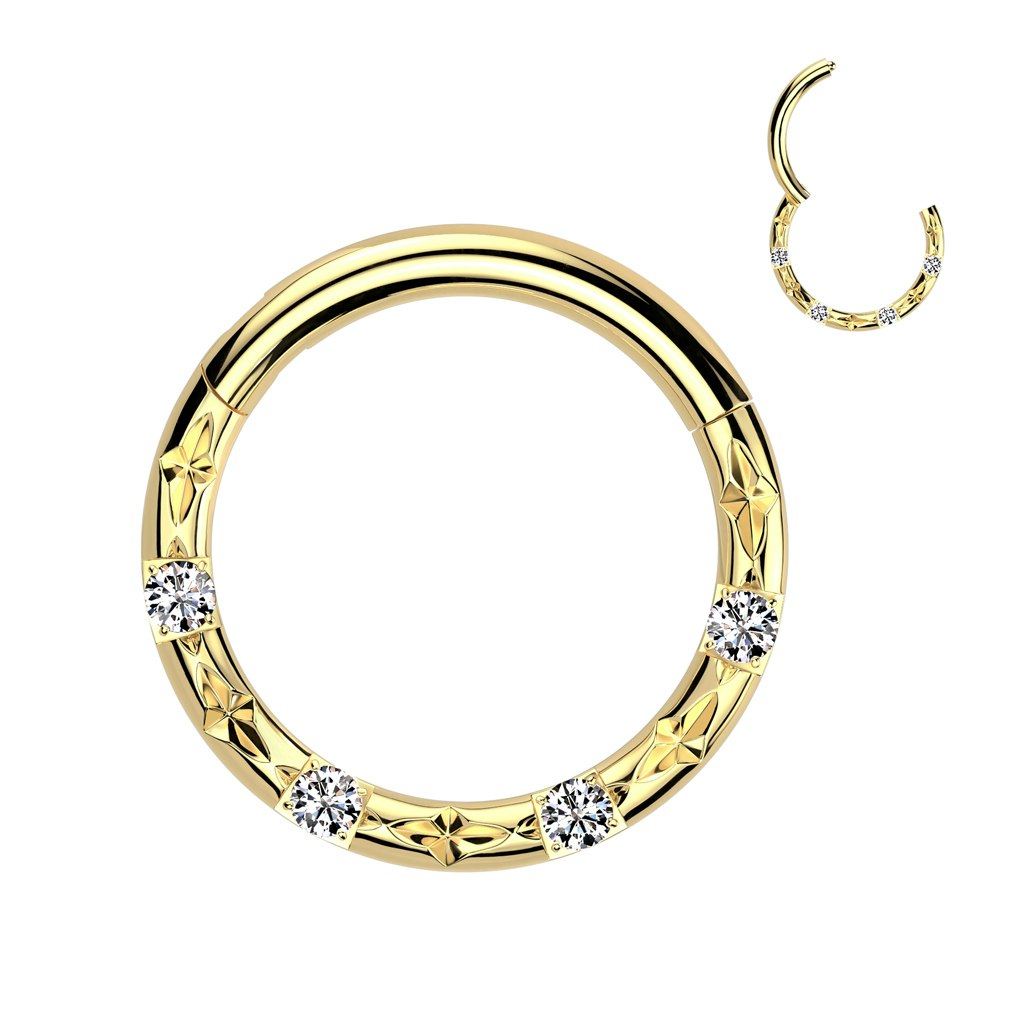Fasettslipad clicker ring 1.2mm i titanium med 4st kubisk zirconia