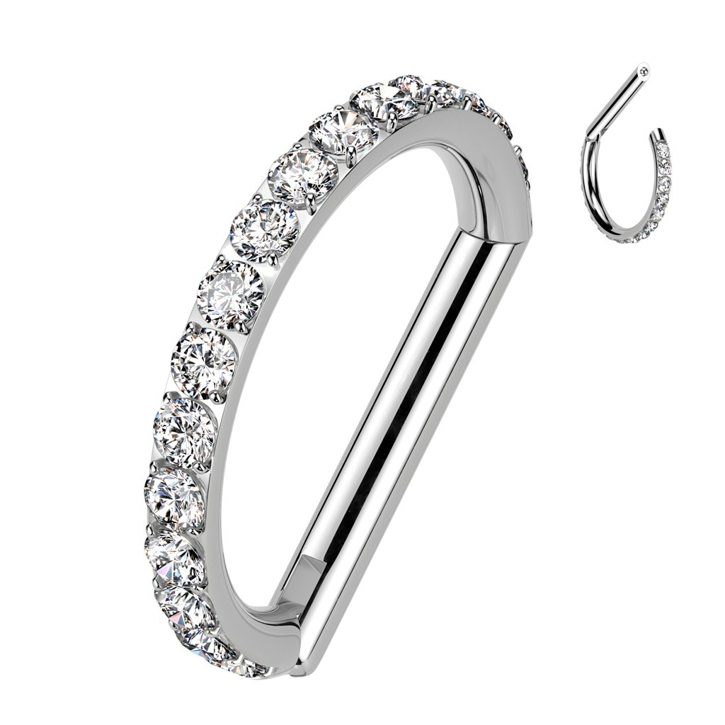 Clicker D-formad 1,2mm i titanium - ytterkant med kubisk zirconia
