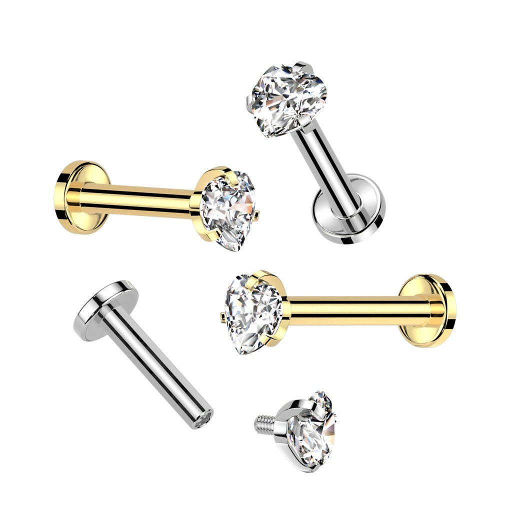 Titanium labret 1,2mm invändigt gängad med hjärtformad kubisk zirconia