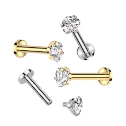 Titanium labret 1,2mm invändigt gängad med hjärtformad kubisk zirconia