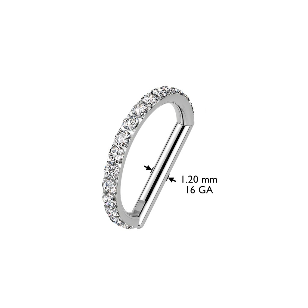 Clicker D-formad 1,2mm i titanium - ytterkant med kubisk zirconia