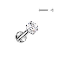 Titanium labret 1,2mm invändigt gängad med hjärtformad kubisk zirconia