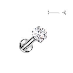 Titanium labret 1,2mm invändigt gängad med hjärtformad kubisk zirconia