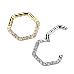 Hexagon Clicker ring i kirurgiskt stål 1,2mm med kubisk zirconia (8mm)