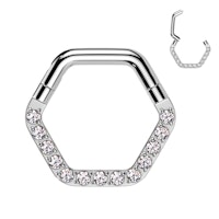 Hexagon Clicker ring i kirurgiskt stål 1,2mm med kubisk zirconia (8mm)