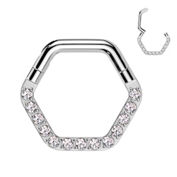 Hexagon Clicker ring i kirurgiskt stål 1,2mm med kubisk zirconia (8mm)
