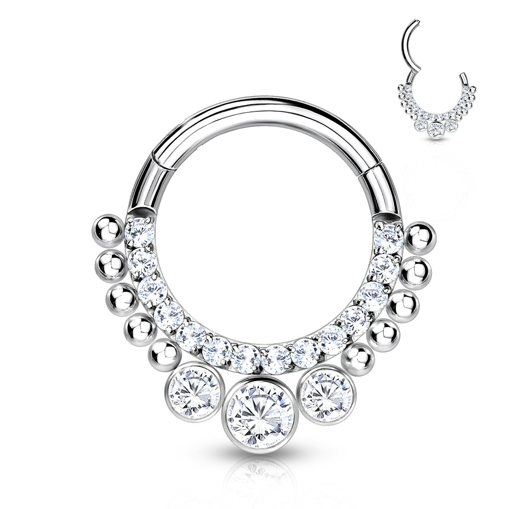 Titanium Clicker 1,2mm med - Front med små och 3 stora kubisk zirconia