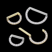 Clicker ring 1.2mm i titanium - D-formad med kubisk zirconia
