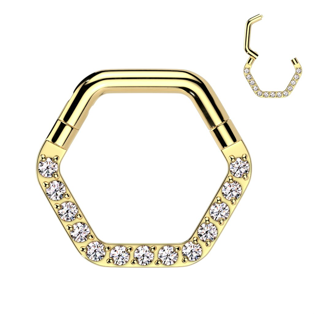 Hexagon Clicker ring i kirurgiskt stål 1,2mm med kubisk zirconia (8mm)