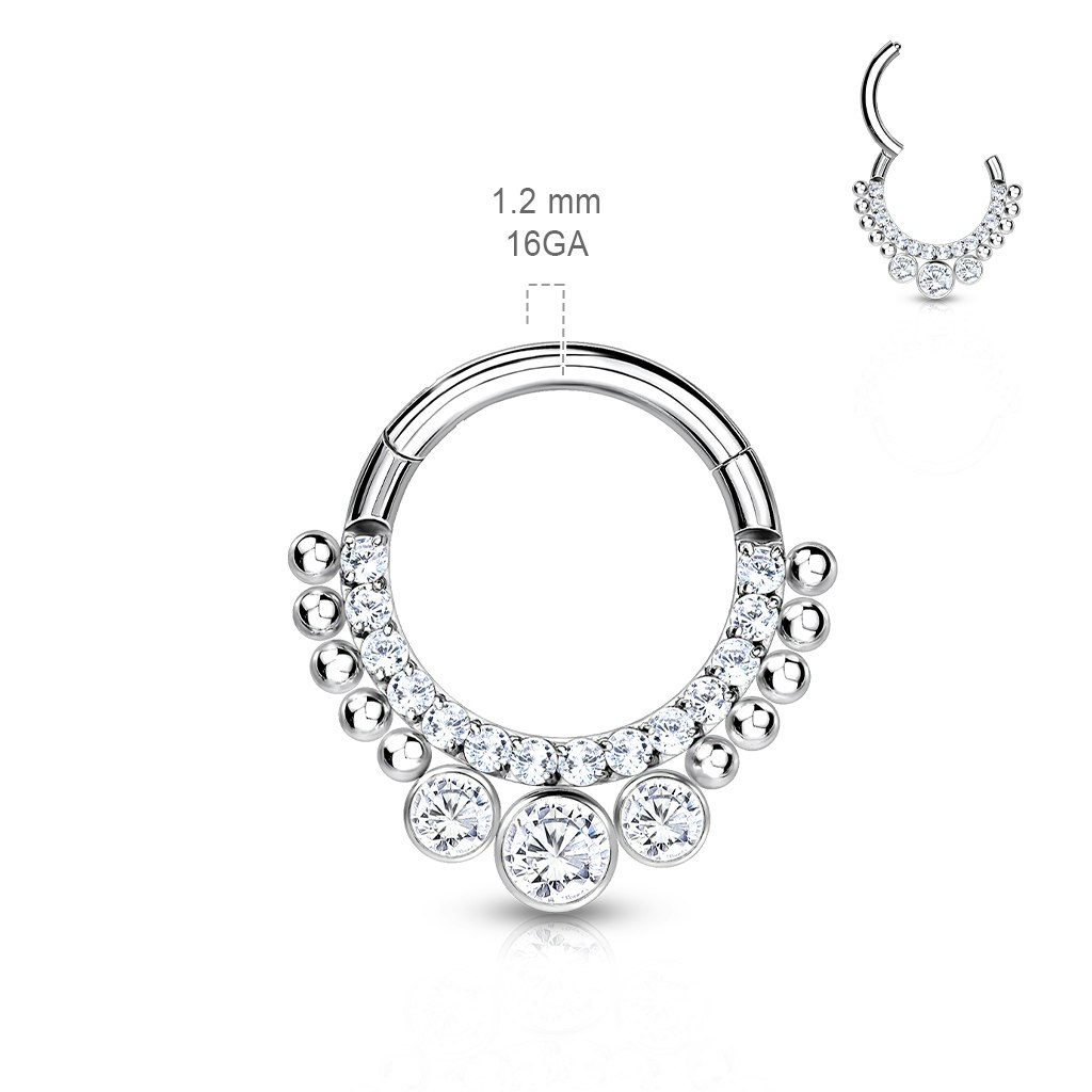 Titanium Clicker 1,2mm med - Front med små och 3 stora kubisk zirconia