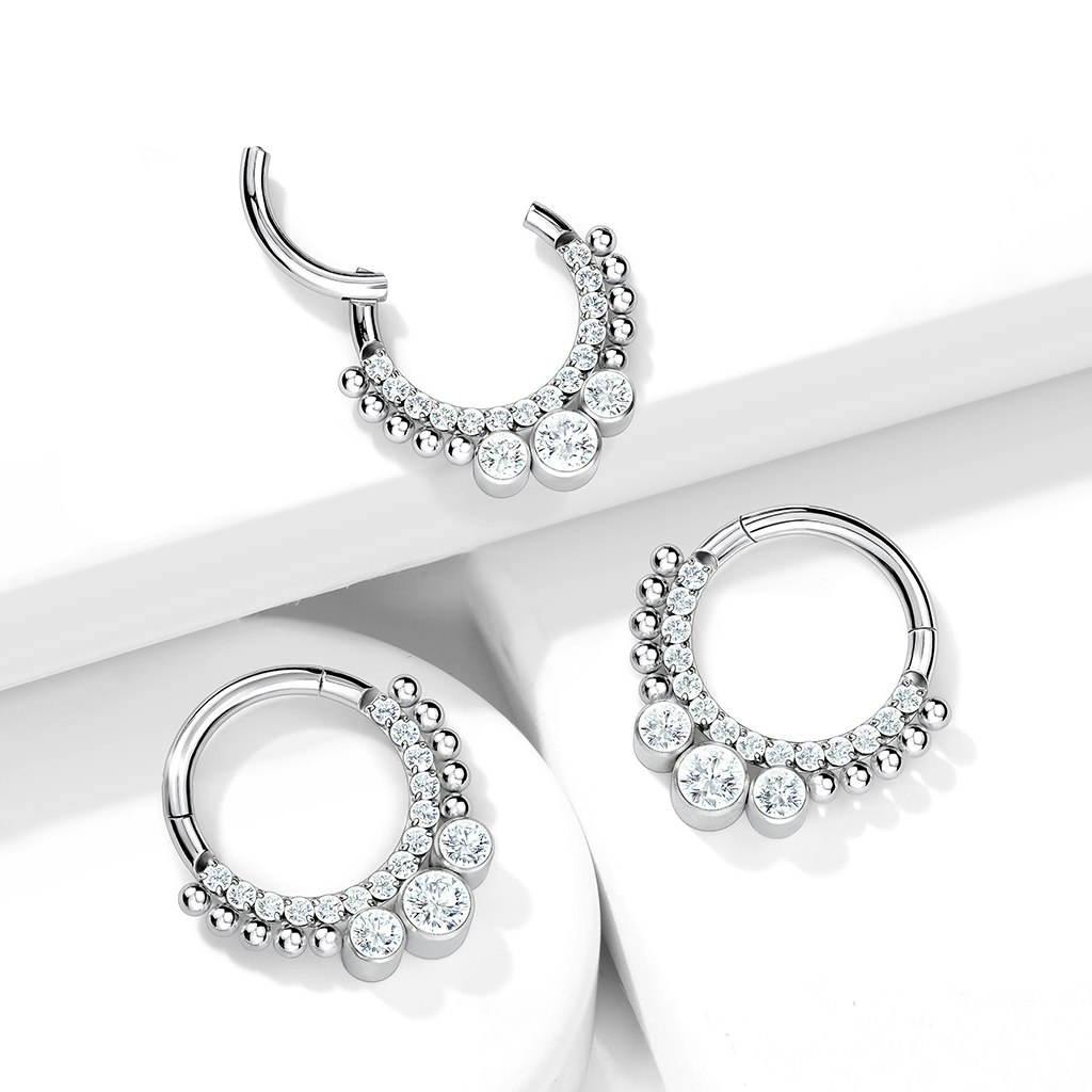 Titanium Clicker 1,2mm med - Front med små och 3 stora kubisk zirconia