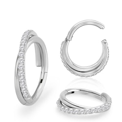 Clicker ring 1,2mm i titanium med korsad front och kubisk zirconia