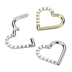 Clicker ring i titanium 1,2mm - Hjärtformad med syntetisk opal