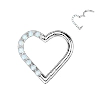 Clicker ring i titanium 1,2mm - Hjärtformad med syntetisk opal