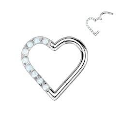 Clicker ring i titanium 1,2mm - Hjärtformad med syntetisk opal