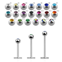 Labret / flat back piercing i kirurgiskt stål 1,0mm med 3mm kula med crystal