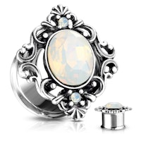 Plugg / töjning med filigran och oval syntetisk opal (6-16mm)