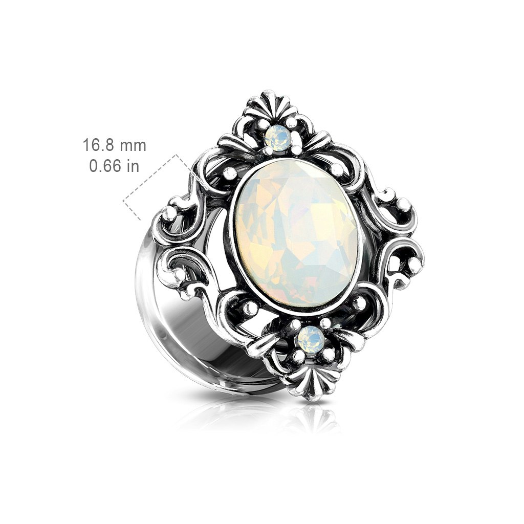 Plugg / töjning med filigran och oval syntetisk opal (6-16mm)