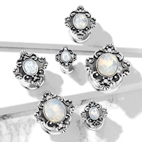 Plugg / töjning med filigran och oval syntetisk opal (6-16mm)
