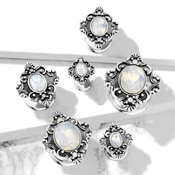 Plugg / töjning med filigran och oval syntetisk opal (6-16mm)